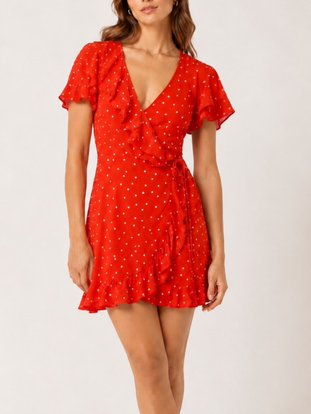 Rebecca Vallance Red Star Print Tie-Waist Sundress US 0